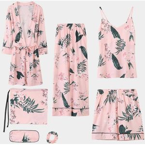 DANALA 100% Katoen 7 Stuks Vrouwen Pyjama Sets Bladeren Print V-hals Comfortabele Vrouwelijke Kimono Nachtkleding Thuis Suits