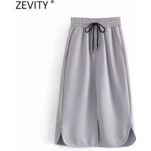 Zevity Vrouwen Mode Effen Kleur Elastische Taille Sarong Rok Faldas Mujer Vrouwelijke Split Vestido Zakken Rechte Rokken QUN711