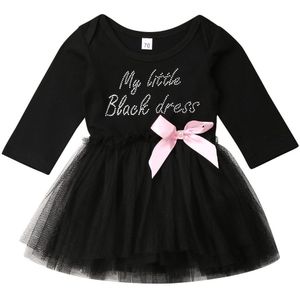 Pasgeboren Baby Meisjes Princess Dress Lange Mouwen Roze Zwart Brief Tutu EEN lijn Herfst Party Formele Jurken 0- 18M