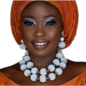4 UJewelry Afrikaanse Bridal Kralen Wit Sieraden Set Handgemaakte Ballen Ketting Set voor Nigeriaanse Party Dubai
