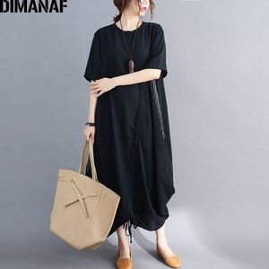 Dimanaf Plus Size Vrouwen Jurk Zomer Vrouwelijke Zonnejurk Kleding Losse Vintage Katoen Zwart Gestreepte Gesplitst Elegante Lady Vestidos