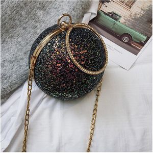 Vrouwen Avond Dag Clutch Kleurrijke Kristallen Diamanten Ronde Bal Vormige Koppelingen Dame Handtas Wedding Purse Chain Schoudertas