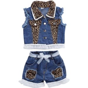 1-6Y Baby Baby Meisjes Luipaard Kleding Sets Mouwloze Single Breasted Vest Jas Tops Shorts 2 Stuks