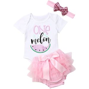 Pasgeboren Baby Meisje Kleding Sets 0-18 M Watermeloen Jumpsuit Romper Bodysuit + Lace Shorts + Hoofdband Outfit