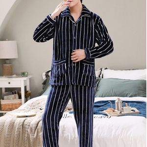 Plus Size 3XL 6XL 110Kg Nachtkleding Lange Mouwen Winter Warm Flanel Pyjama Sets Print Nachtkleding Lange Broek Mannelijke Mannen pyjama Set