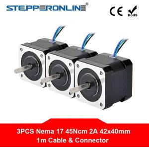 3 Pcs Nema 17 Stappenmotor 40 Mm 45Ncm(64 Oz. In) 2A 4-Lood Nema17 Stap Motor 1 M Kabel Voor Diy 3D Printer Cnc Robot