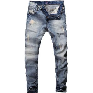 Streetwear Mannen Jeans Licht Blauw Slim Fit Vernietigd Ripped Jeans Voor Mannen Borduren Patch Vintage Klassieke Jeans