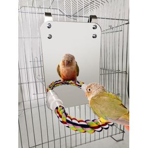 Vogel Papegaai Speelgoed Kauwen Bijten Opknoping Kooi Swing Klim Touw Spiegel Speelgoed Vogel Stand Huisdier Accessoires