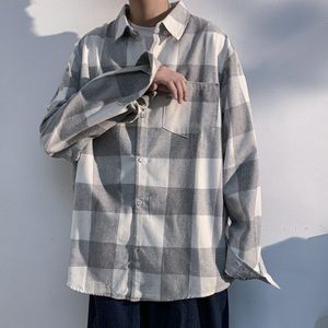 Hong Kong Stijl Herfst Mode 100% Katoen Plaid Shirt Losse Lange Mouwen Casual Grote Maat plaid Shirt