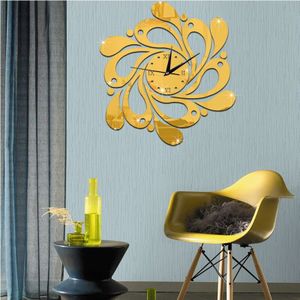 Creatieve DIY bloemen acryl spiegel wandklok kinderkamer thuis studie slaapkamer woonkamer wanddecoratie wandklok