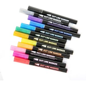 12 Kleuren Metallic Marker Overzicht Pen Glitter Kleurrijke Diy Fotoalbum Scrapbooking Marker Pen Voor Art Schilderen Kerst Doodli