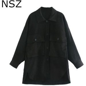 Nsz Vrouwen Oversized Jas Lange Mouw Losse Pocket Decoratie Shirt Jas Fall Dames Overshirt Top Bovenkleding