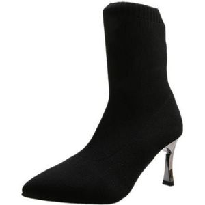 Herfst Luxe Vrouwen Zwarte Sok Laarzen Danser Hoge Hakken Stiletto Laarzen Winter Mode Stretch Stof Laarzen Plus Size