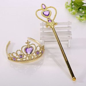 Kinderen Meisjes Prinses Goud Tiara Kroon Hoofdband Fairy Wands Sticks Kinderen Cosplay Prestaties Props Halloween Party Gunsten