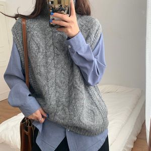 Herfst Winter Coltrui Vest Vrouwen Mode Twist Patroon Trui Gebreide Vest Casual Losse Mouwloze Tops