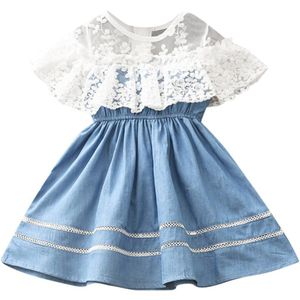 Zomer Jurk Bloem Kant Mesh Denim Kleding Tuniek Ruffle Prinses Jurken Voor Meisjes Kleding 2 3 4 5 6 7 jaar