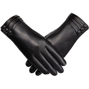 Lederen Handschoenen Vrouwen Winter Touch Screen Zwarte Handschoenen Vingerloze Pluche Warme Vrouwelijke Wanten Handschoenen Rijden Guantes