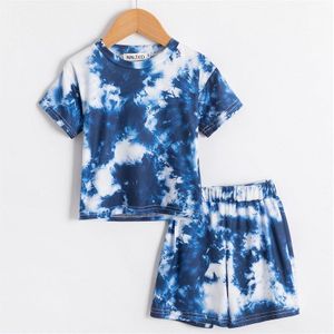 Peuter Baby Meisjes Tie-Dye Kleding Sets Zomer Kids Korte Mouw T-shirt Top + Broek Gebreide Katoenen Outfits Kinderen o-hals Suits