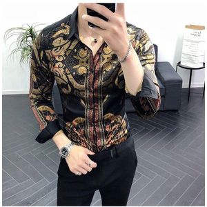 Mannen Gestreepte Fancy Shirt Slim Party Shirt Luxe Gedrukt Shirt Mode Mannen Shirt