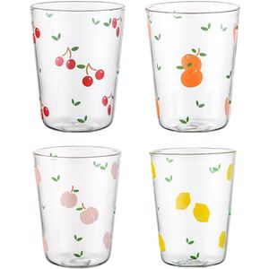 4 Stuks Fruit Patroon Glas Cup Leuke Vruchtensap Kopjes Duurzaam Fruit Patroon Drank Bekers Voor Restaurant Dessert Shop Home