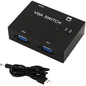 2 Poort Accessoires Metalen Lcd Tv Handleiding Splitter Met Kabel Vga Schakelaar Kvm Video Sharing Doos Zwarte Brede Scherm Voor pc Monitor