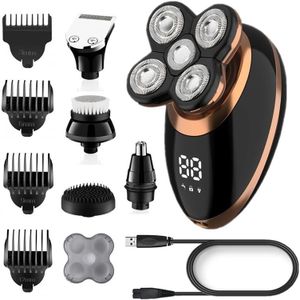 5 In 1 4D Mannen Oplaadbare Bald Head Elektrische Scheerapparaat 5 Scheerhoofden Baard Neus Oorhaar Trimmer Scheermes clipper Facial Brush