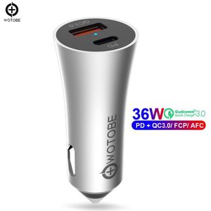 36W 2-poort QC 3.0 Car Charger Voor iPhone/iPad/Samsung AFC, voor Huawei SCP FCP/XIAOMI PD18W Mobiele Telefoon Oplader USB C Kabel