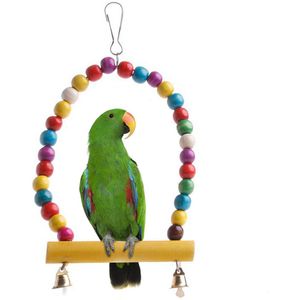 Vogel Opknoping Baars Houten Creatieve Papegaai Swing Papegaai Baars Parrot Opknoping Speelgoed Kleurrijke Kraal Swing Papegaai Grappig Speelgoed
