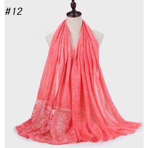 1 Stuk Roze Oranje Rood Tie Geverfd Katoen Monochrome Sjaal Kant Strass Met Mode Lange Sjaal 70 X180CM