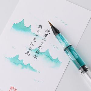 Zuigervuller Transparante Kalligrafieborstel Zachte Bruine Wezel Haar Borstel Pen Met Eenvoudige Doos Creatieve Vulpen Stijl
