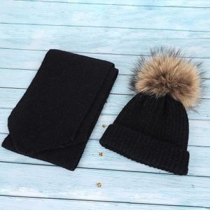 mode gebreide kinderen solid winter katoen caps Sjaal, hoed en Handschoen Sets warm en comfortabel masker ski hoeden voor meisje pompoms