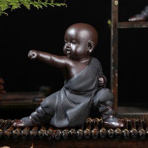 Prachtige Kung Fu Monniken Thee Huisdieren Ornamenten Paars Zand Thee Lade Little Buddha Standbeelden Sculpturen Chinese Thee Accessoires Set