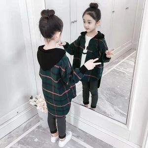 2022 Kinderen Blouse Meisje Katoen Groen/Rode Plaid Shirts Voor Tieners Lente Herfst Mode Capuchon Vest Jas 3-13Yrs