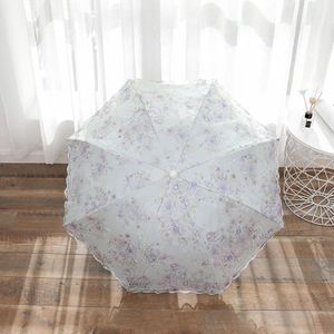 Kant Vrouwen Regen Paraplu Zon Paraguas Mujer Zwart Parasol Vouwen Prinses Guarda Chuva Invertido Uv Bescherming Decoratie