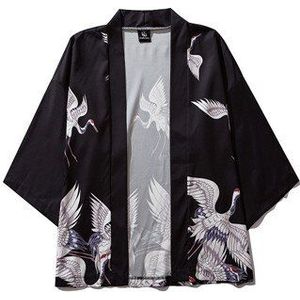 Zomer Mannen Japanse Stijl Witte Kraan Gedrukt Kimono Vest Jassen Streetwear Harajuku Heren Windbreaker Stof Dunne Uitloper
