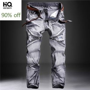 Mode Casual Dij Rits Heren Rechte Jeans Broek Volledige Lengte Moto Biker Plus Size 30-42 Mannelijke Denim troousers Streetwear