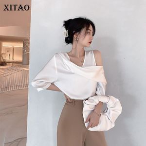 Xitao Asymmetrische Off Shoulder Blouse Vrouwen Herfst Tij Mode Stijl Skew Kraag Half Mouw Elegante Shirt ZP1331