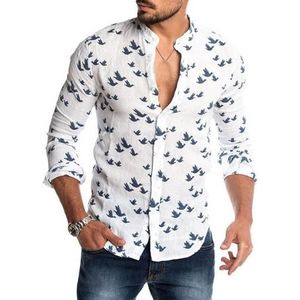 Mannen Linnen Korte Mouwen Zomer Bloemen Losse Baggy Casual Shirts Tee Tops