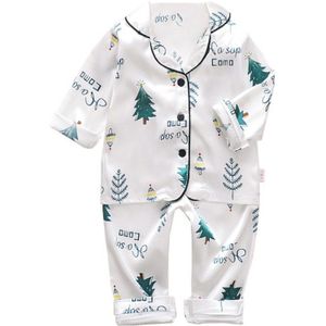 Zomer Jongens Pyjama Nachtkleding Katoen Kerstboom Print Korte Mouw Zijden Blouse Tops Broek Homewear Nachtkleding Kind Pyjama Set