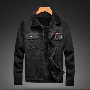 Winter Warm Black Denim Jas Fleece Dikker Windjack Bontkraag Cowboy Mode Mannen Katoen Jean Bovenkleding Jassen M-5XL