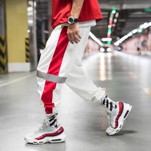 Koreaanse Japanse Flash Reflecterende Broek Mannen Joggers Hip Hop Side Striped Track Broek Harem Baggy Broek Streetwear