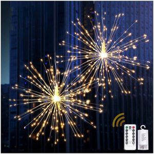 Vuurwerk Lichten Koperdraad Starburst String Lights 8 Modes Op Batterij Met Afstandsbediening Opknoping Fairy Lights Party Patio Tuin Decor