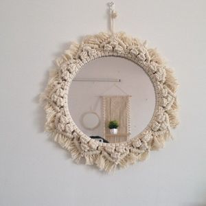 Nordic Handgemaakte Macrame Tapestry Ronde Boho Spiegel Thuis Slaapkamer Woonkamer Muur Opknoping Bruiloft Decoratie