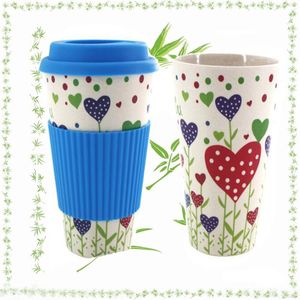 400Ml Praktische Herbruikbare Bamboevezel Siliconen Cap Koffie Cups Eco Vriendelijke Non-Slip Afdrukken Reizen Mokken