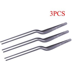 3Pcs 5.51Inch Mini Professionele Veiligheid Chef Plating Tweezer Tang Serveren Presentatie Rvs Offset Chef Keuken Gereedschap