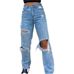 Vrouwen Knop Hoge Taille Fietsen Broek Dames Hoge Taille Ripped Stretch Losse Denim Fietsen Broek Pocket Elastische Gat Jeans #20