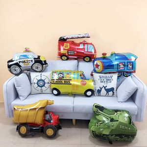 6 Stuks Leuke Cartoon Tank Auto Brandweerwagen Schoolbus Trein Aluminiumfolie Ballon Voor Kids Kinderen Verjaardagscadeautjes Partij decor