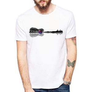 Mode Muziek Instrument Boom Silhouet Ukulele Gitaar Vorm Afdrukken T-shirt Mannen Cool Hipster Tops