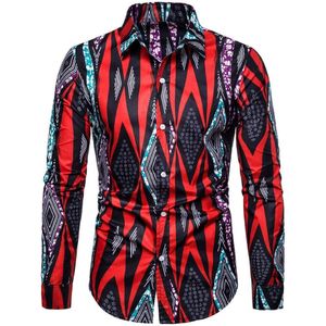 Lente En Herfst Mode Mannen Casual Shirt Mannen Casual 3D Afdrukken Vintage Slanke Lange Mouw Overhemd Blouse tops