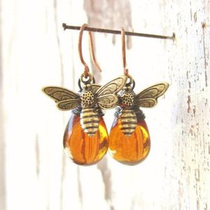 Honey Bee Oorbellen Draad Gewikkeld Druppels Honing Oorbellen Voor Vrouwen Vrouwelijke Glas Dangle Oorbellen Sieraden Voor Lover